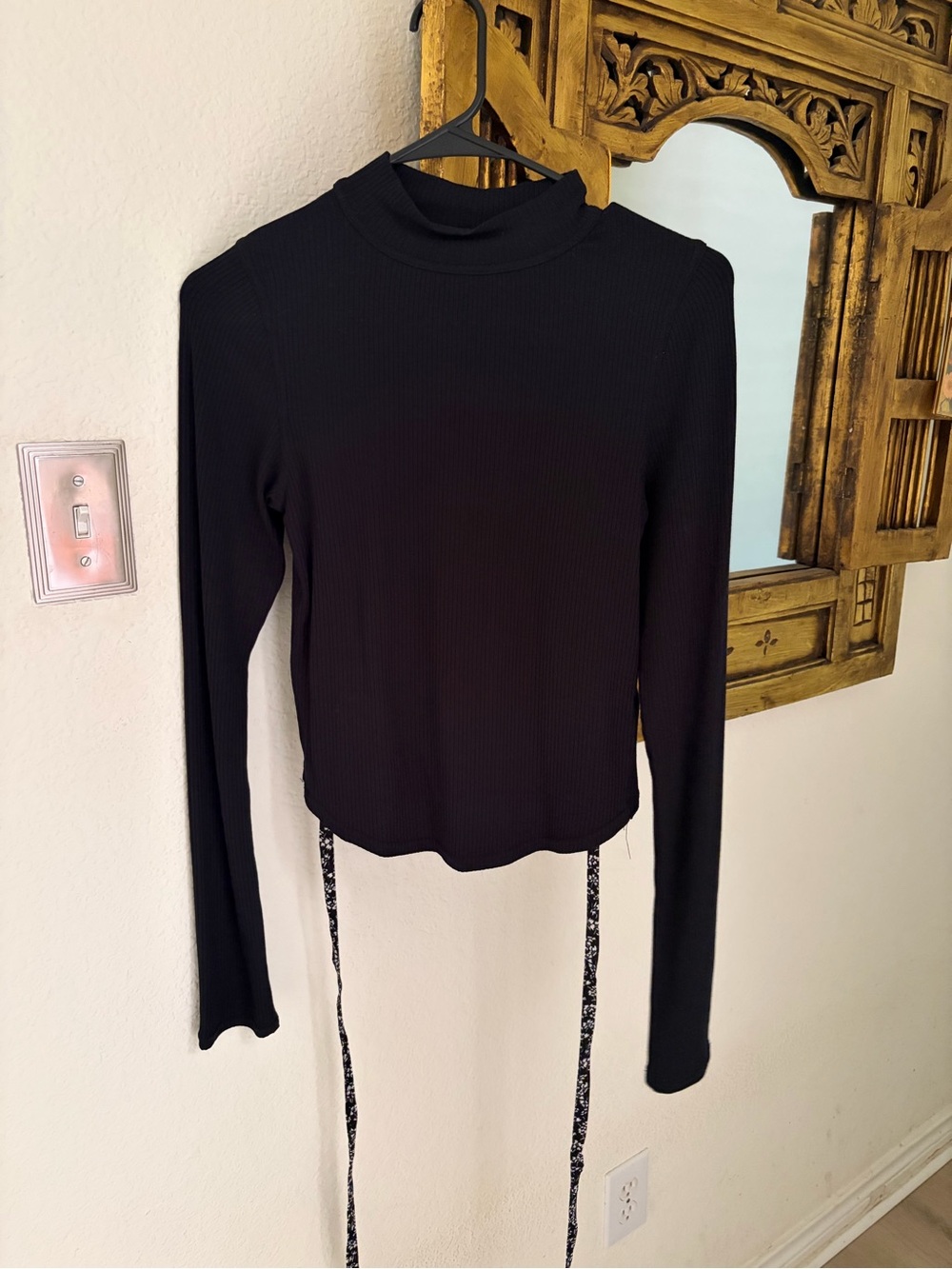 Free People Black Ribbed Long-Sleeve Mock Neck Top